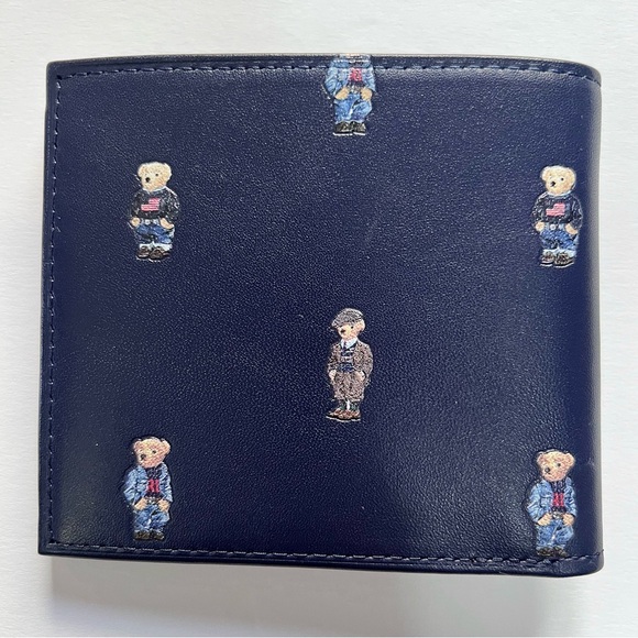 NWT Ralph Lauren Polo Bear Navy Blue Multi Bear Leather Bifold Wallet MSRP$125 - Picture 13 of 16